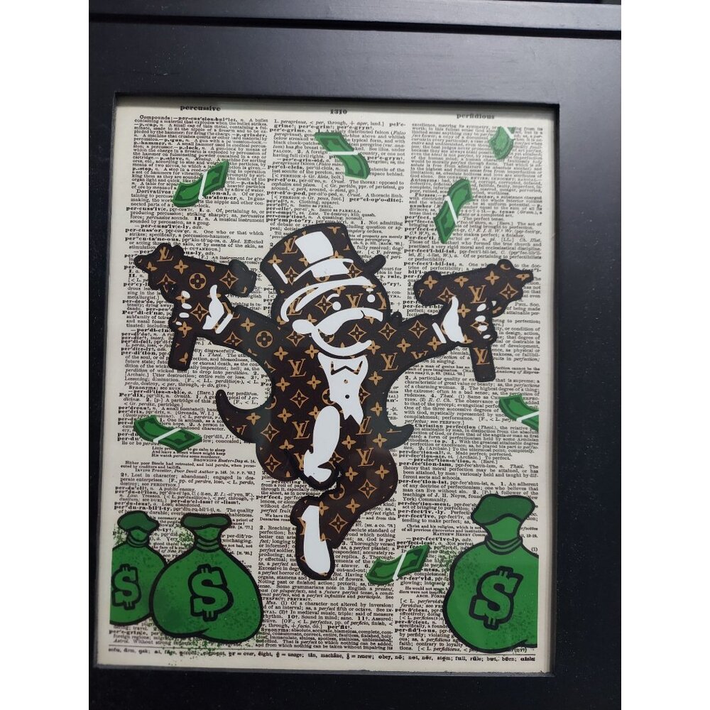 Monopoly Urban Graffiti Art Print Room Decor in Black Picture Frame